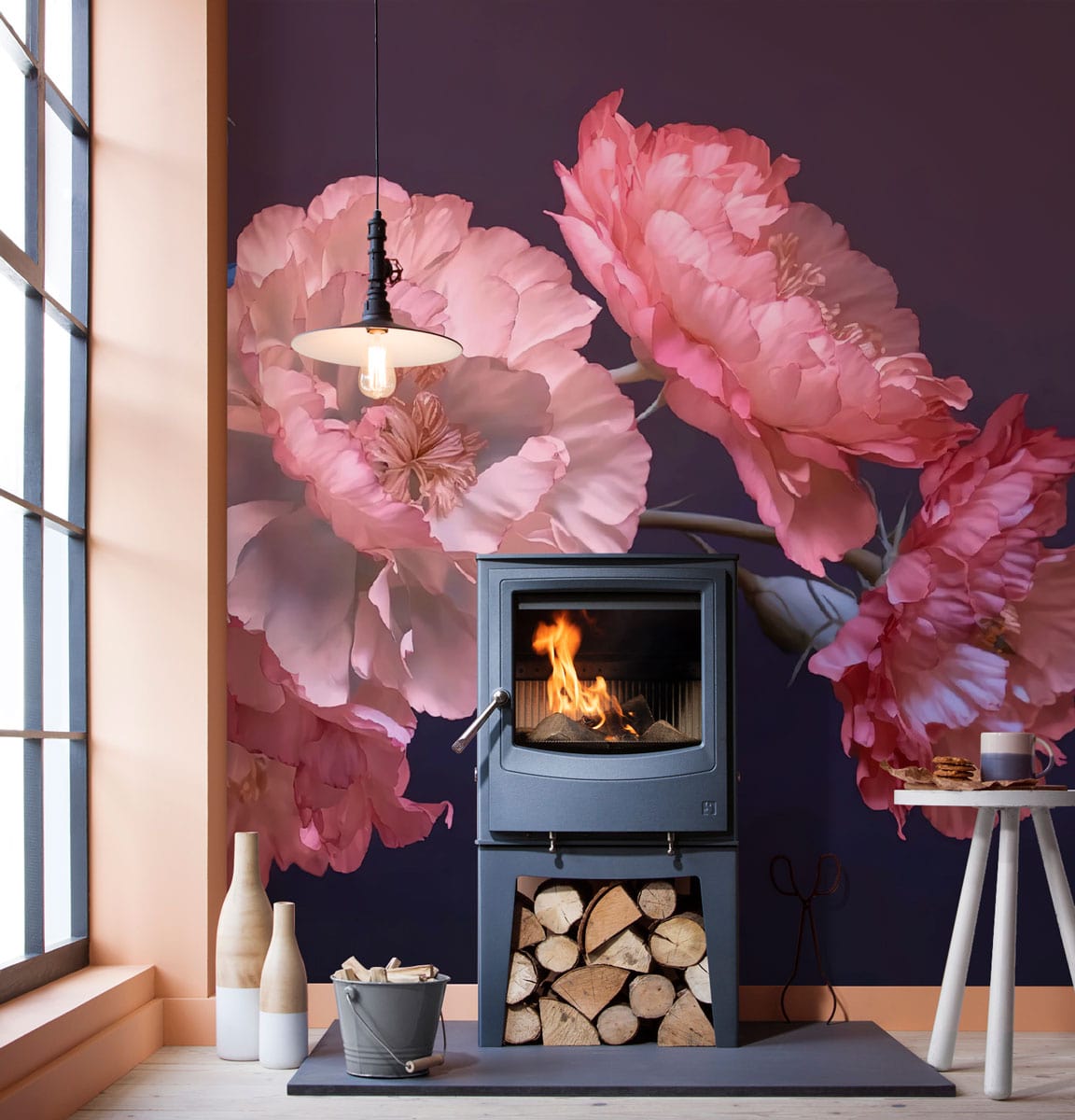 Ombre Pink Peonies Wall Murals | Aesthetic Flower Art Design