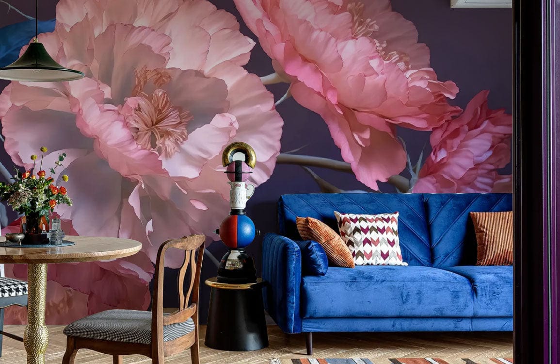ombre pink peony flower mural lounge decor