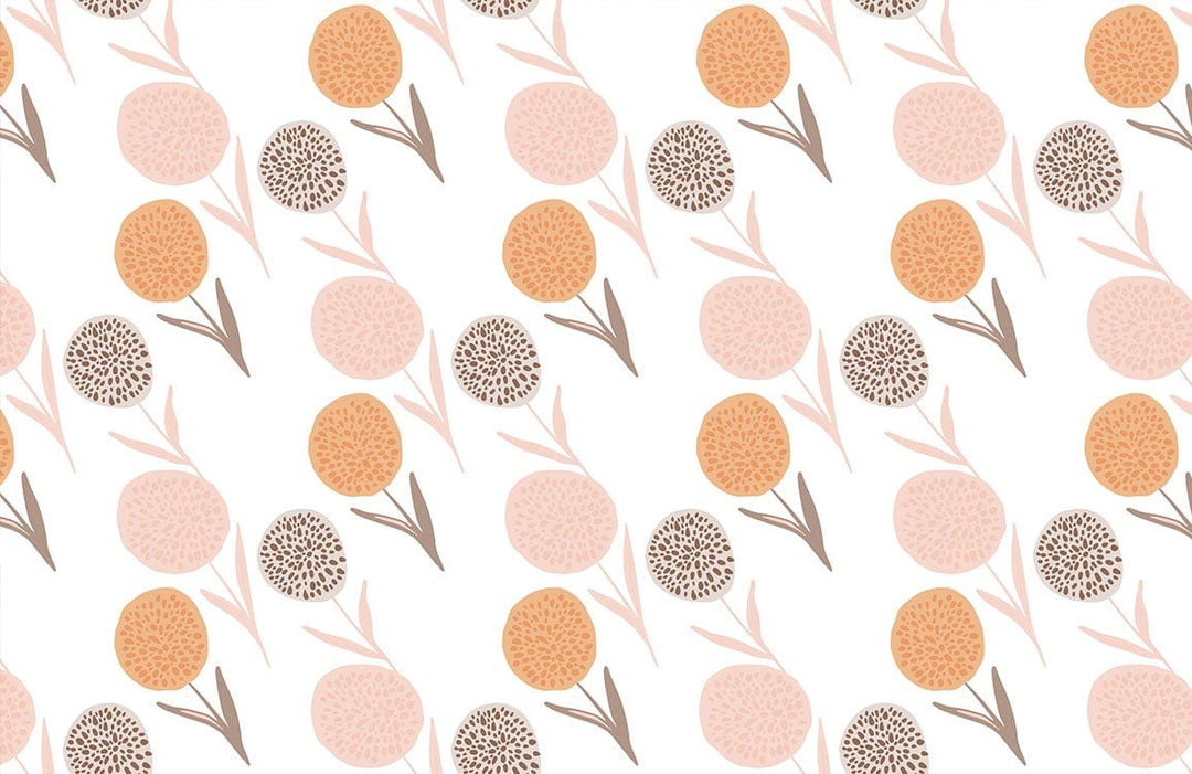 Retro Floral Pastel Wallpaper with Orange and Pink Geometric Pattern