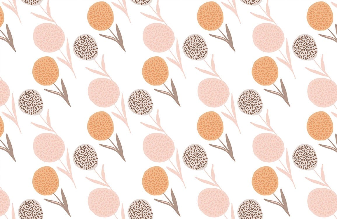 Retro Floral Pastel Wallpaper with Orange and Pink Geometric Pattern