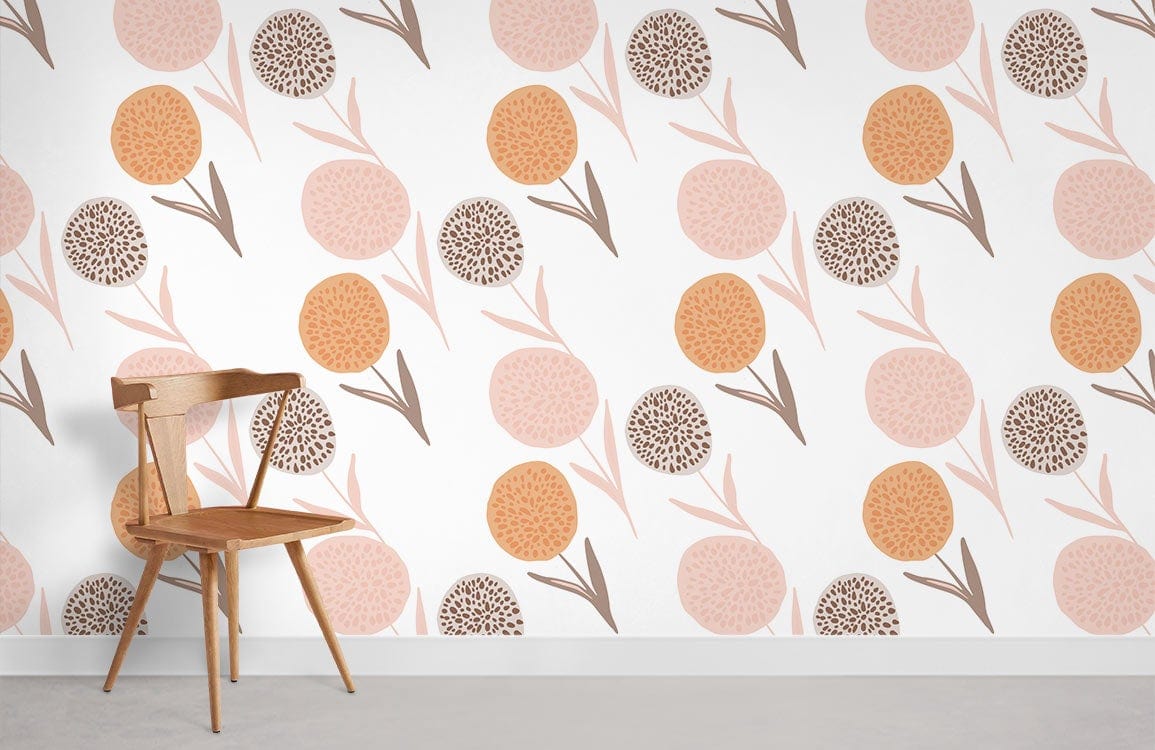 Orange Dandelion Pattern Wallpaper