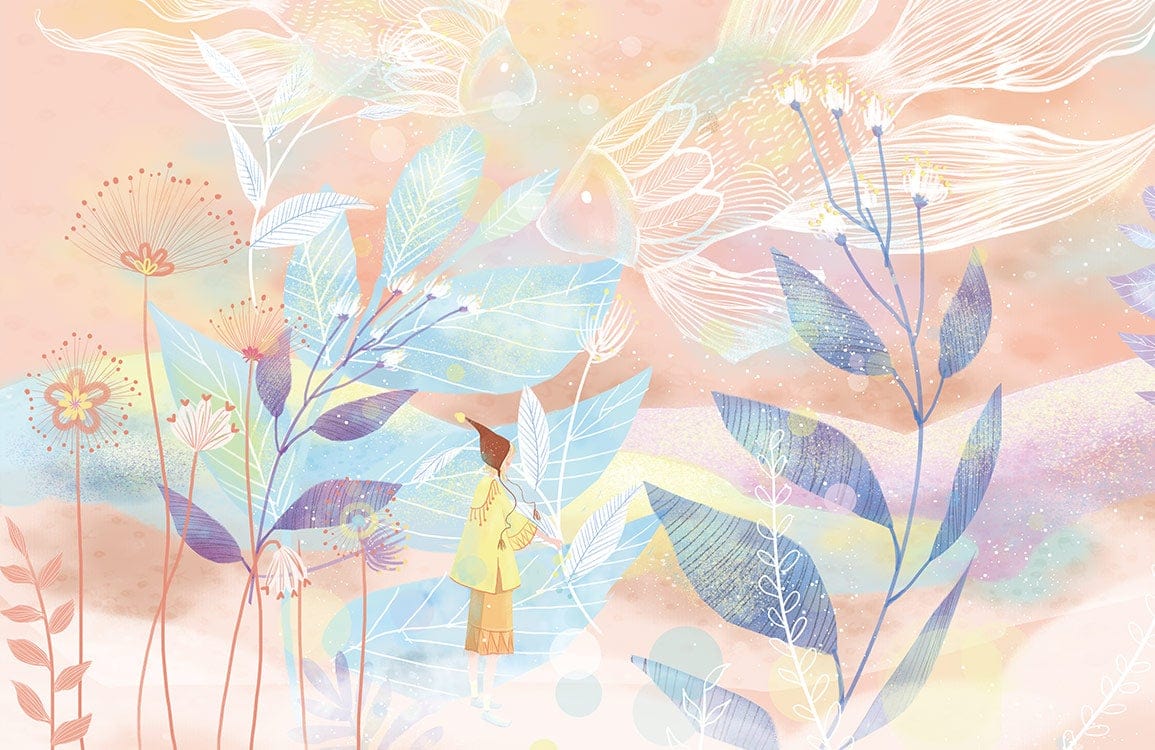 Dreamy Pastel Whimsical Nature Scene Wallpaper - Enchanting Kids Room Decor