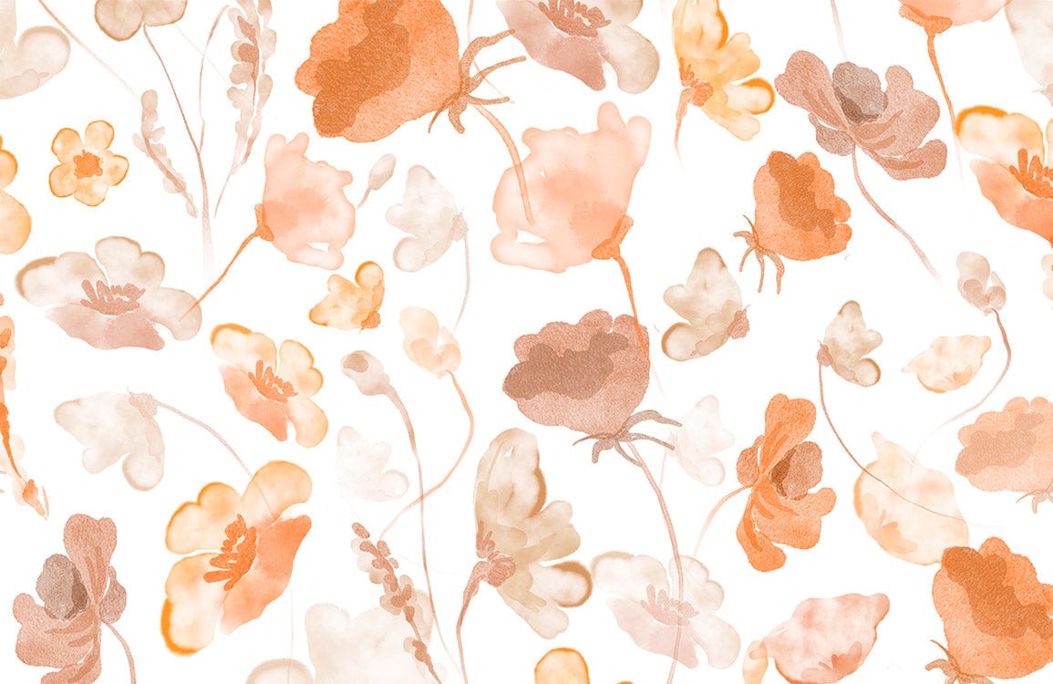 Soft Autumn Floral Watercolour Wallpaper in Warm Earthy Tones Repeated Pattern