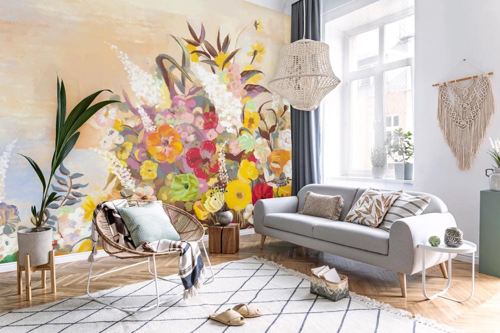 Colourful Floral Watercolour Mural Wallpaper - Vibrant Garden Design Décor