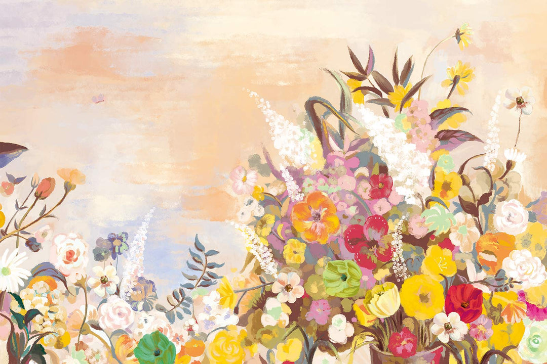 Colourful Floral Watercolour Mural Wallpaper - Vibrant Garden Design Décor