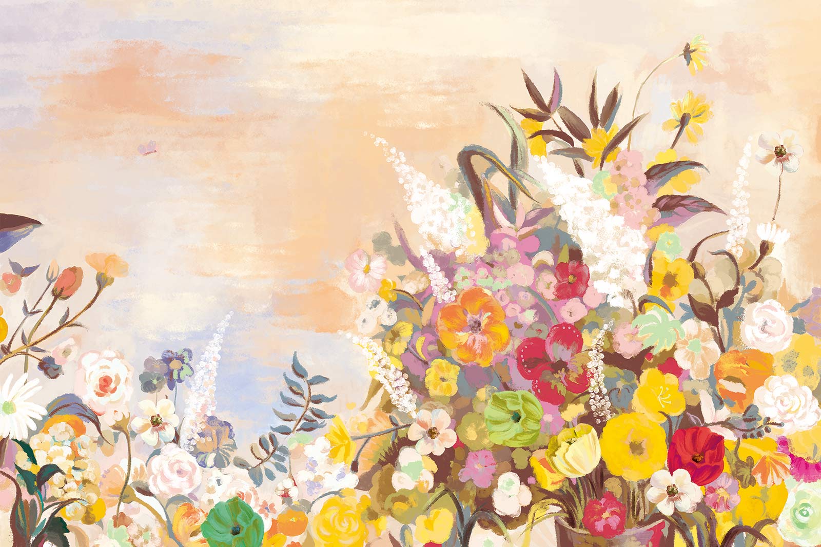Colourful Floral Watercolour Mural Wallpaper - Vibrant Garden Design Décor