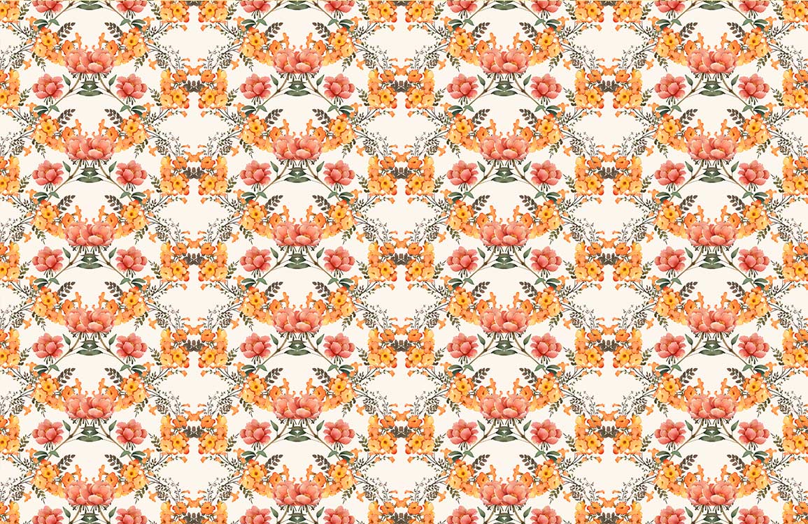 Vintage Floral Blossom Wallpaper - Orange, Pink, and Green Botanical Elegance