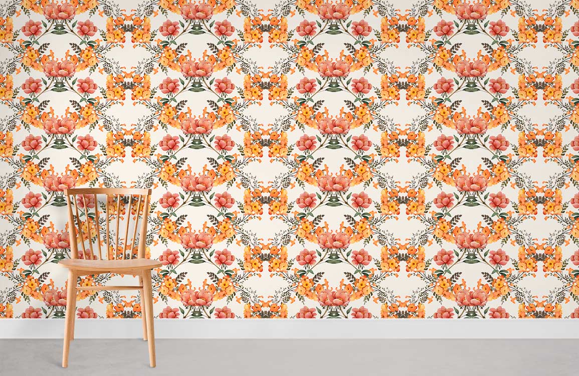 Orange Flower Wreath Mural Wallpaper Room