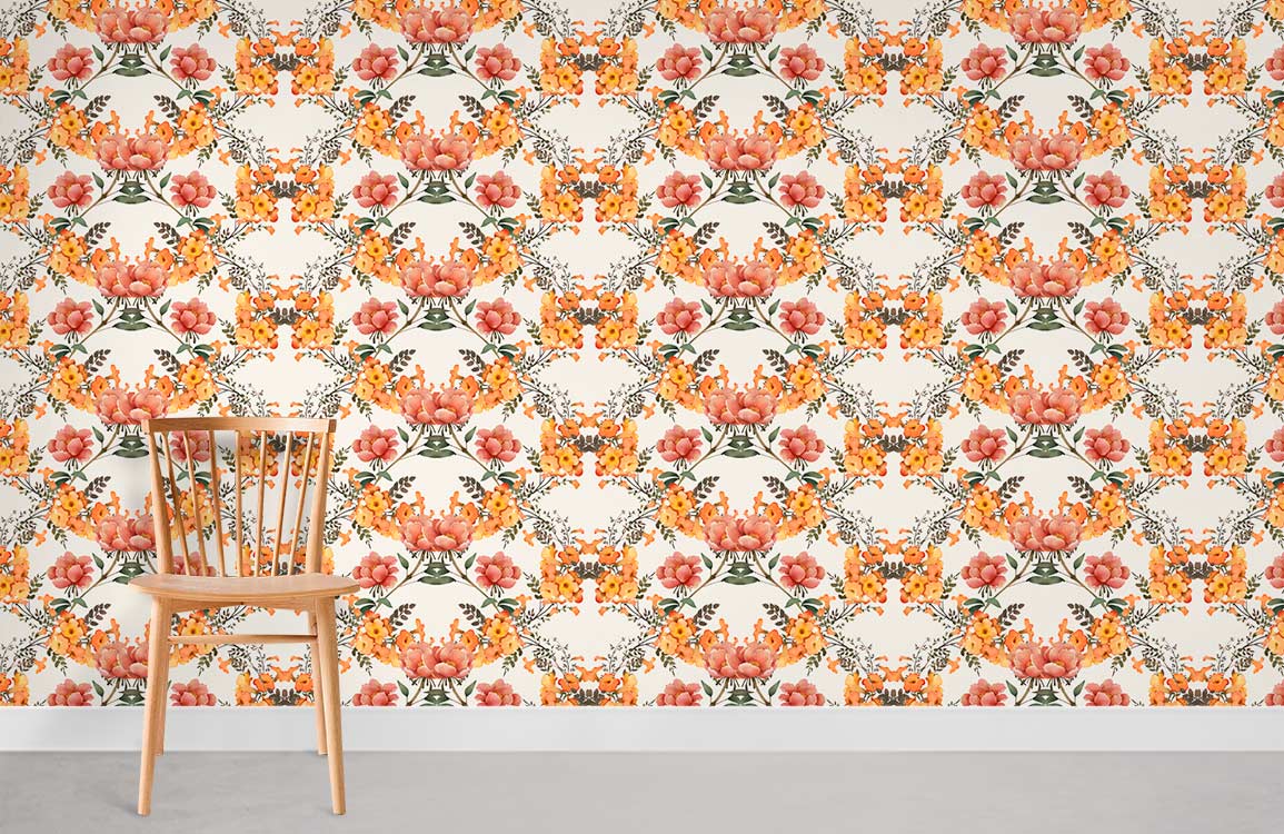Orange Flower Wreath Wallpaper Mural