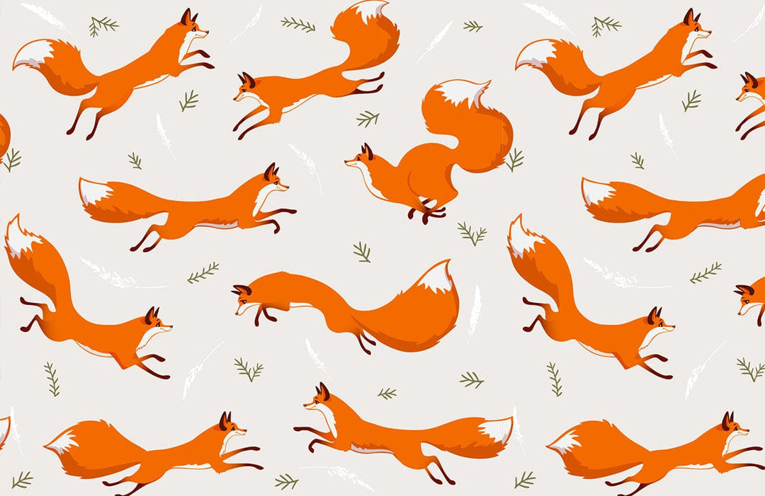 Playful Fox Pattern Wallpaper in Vibrant Orange on Soft Cream Background