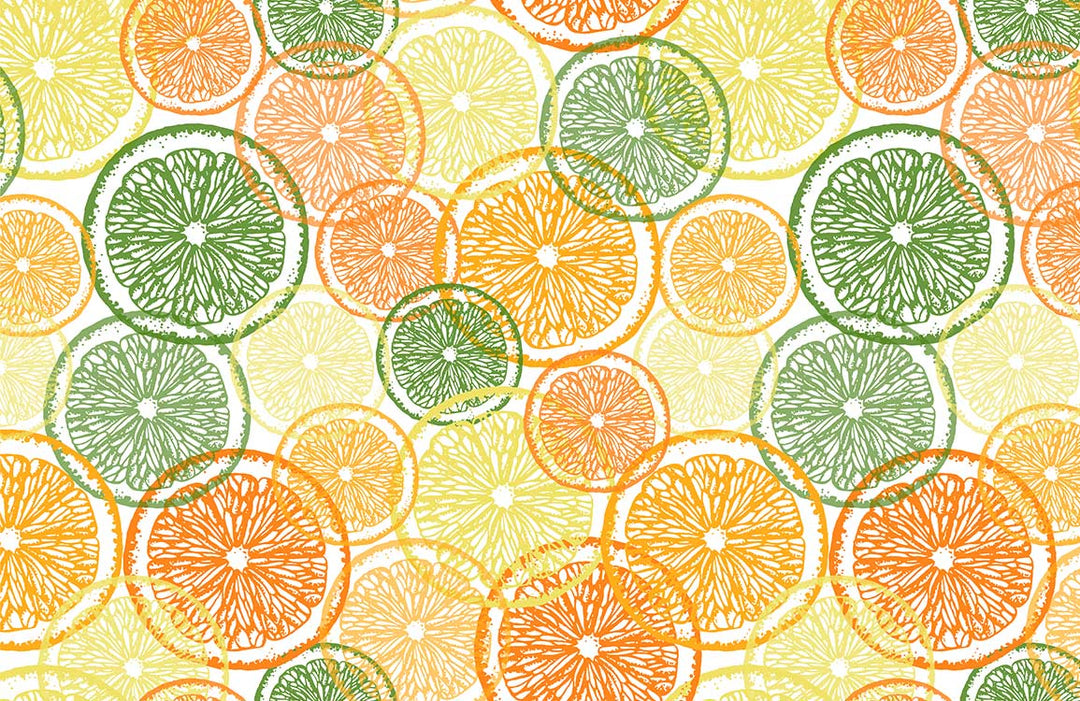 Vibrant Citrus Fruit Slice Pattern Wallpaper in Fresh Orange and Green