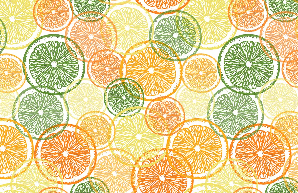 Vibrant Citrus Fruit Slice Pattern Wallpaper in Fresh Orange and Green