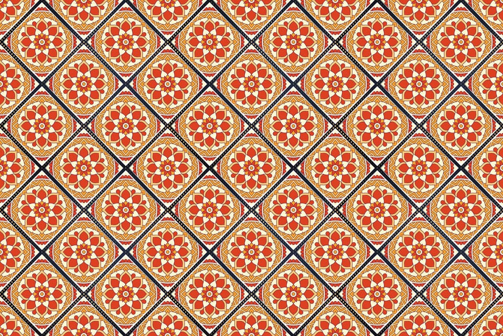 Vintage Terracotta and Navy Geometric Pattern Wallpaper - Mediterranean Tile Design