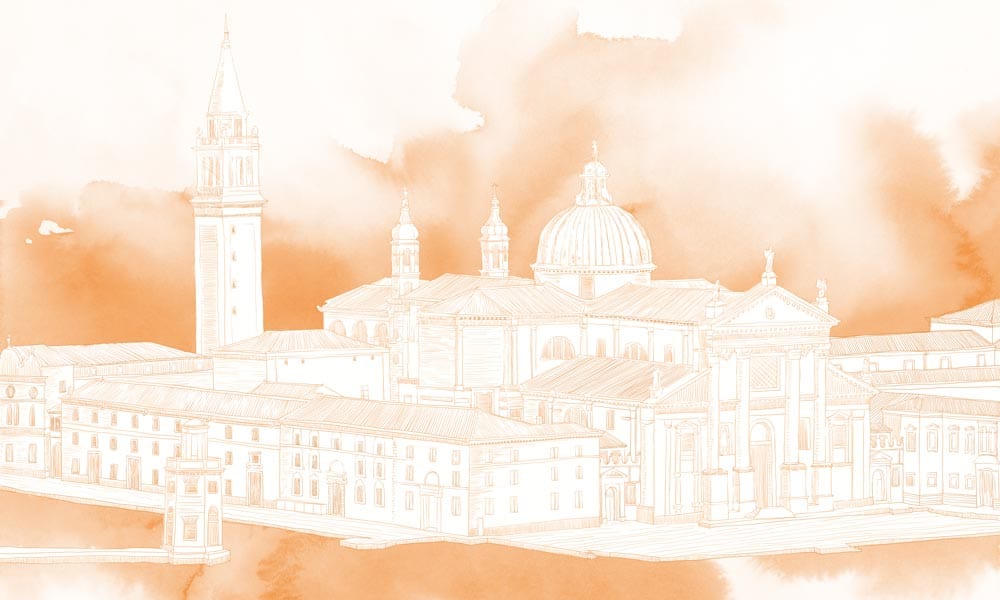 Venetian Sunset Mural Wallpaper: Terracotta-Hued Architecture Design for Elegant Spaces