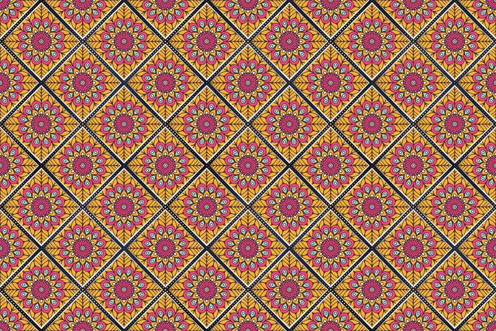 Vibrant Pink and Yellow Geometric Floral Pattern Wallpaper Design UK