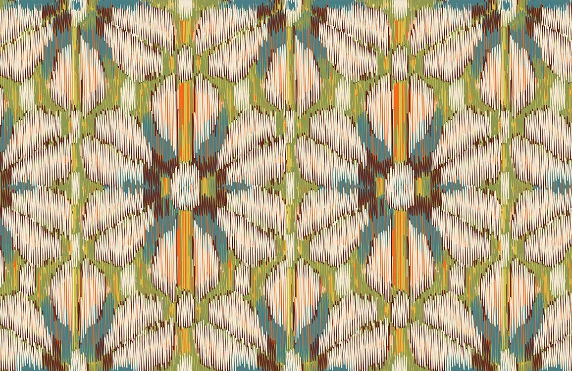 Vibrant Geometric Ikat Pattern Wallpaper in Earthy Greens and Blues