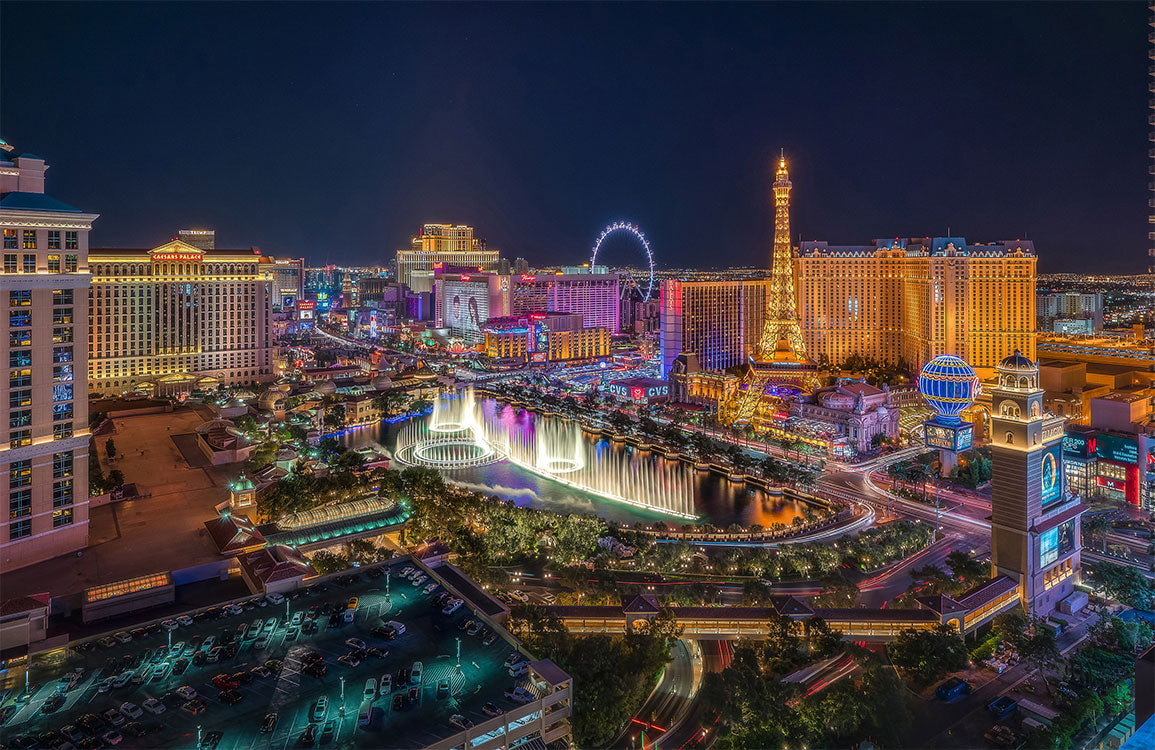 Vibrant Las Vegas Skyline Night View Mural Wallpaper in Colourful Lights