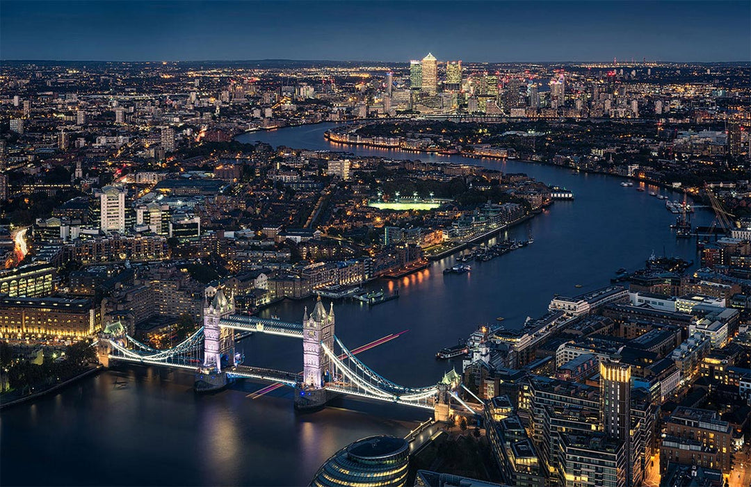 London Night Skyline Mural Wallpaper: Stunning Urban Cityscape, Tower Bridge View