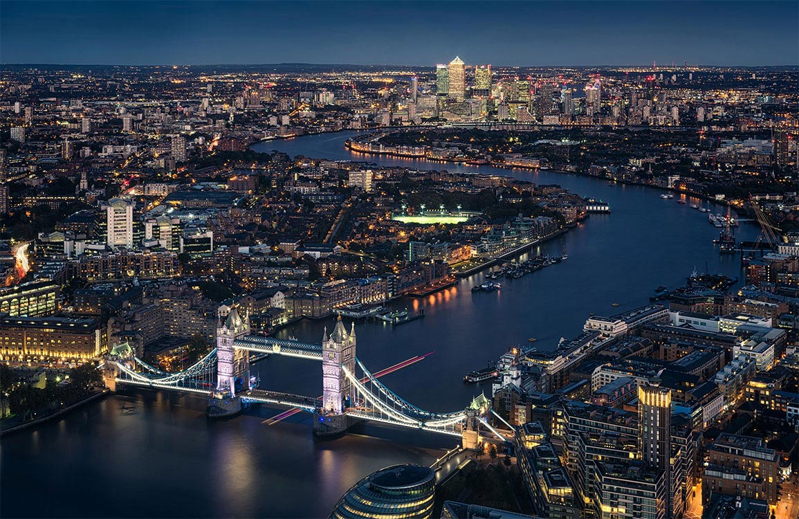 London Night Skyline Mural Wallpaper: Stunning Urban Cityscape, Tower Bridge View