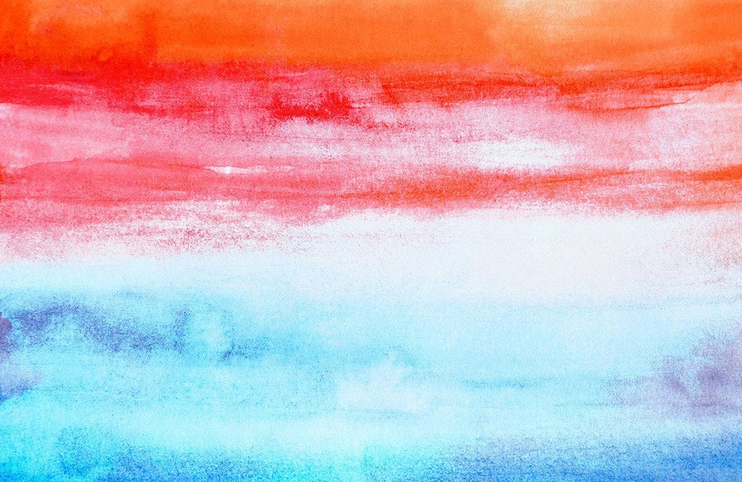 Vibrant Sunset Watercolour Mural Wallpaper - Red, Orange, Blue Gradient Design