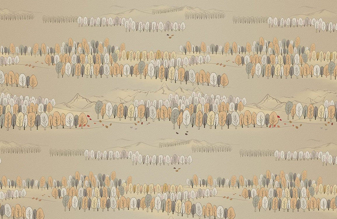 Vintage Autumn Woodland Landscape Beige and Grey Mural Wallpaper Design