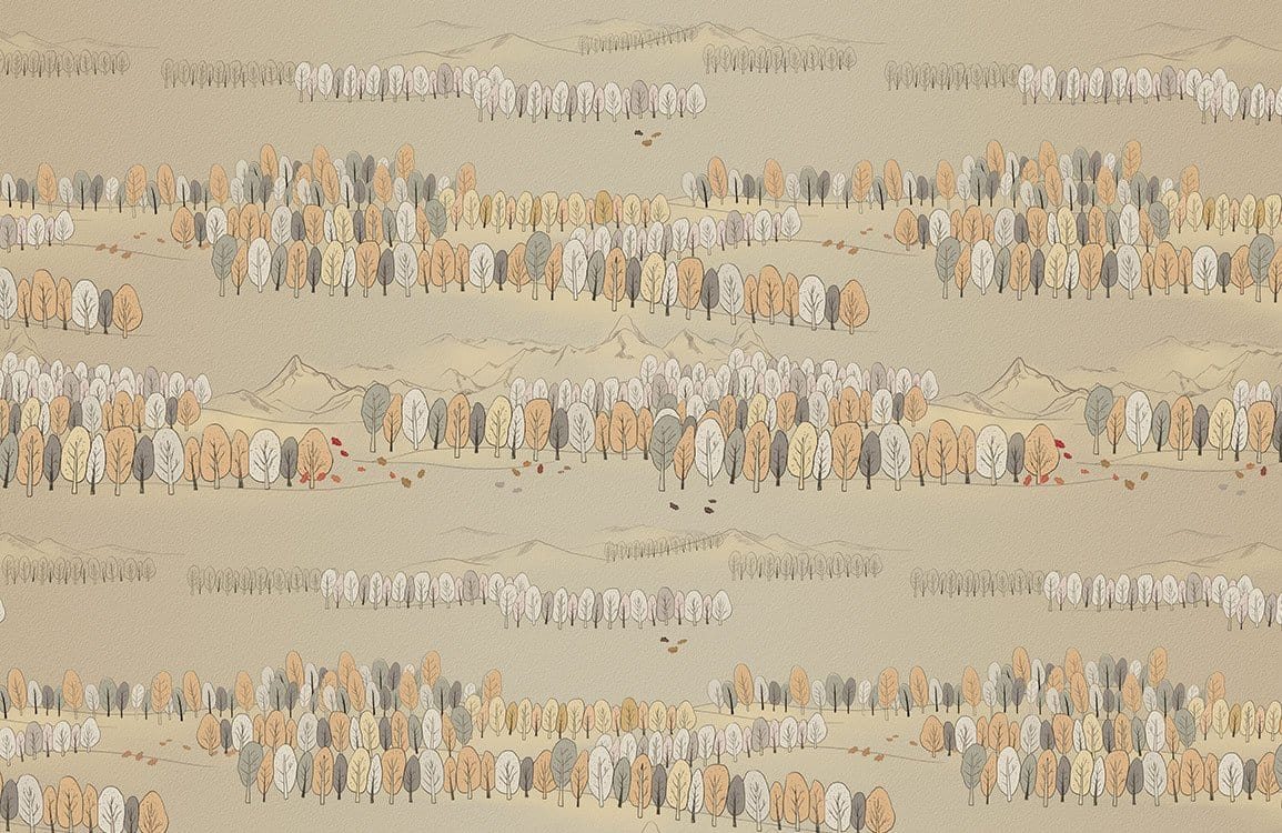 Vintage Autumn Woodland Landscape Beige and Grey Mural Wallpaper Design