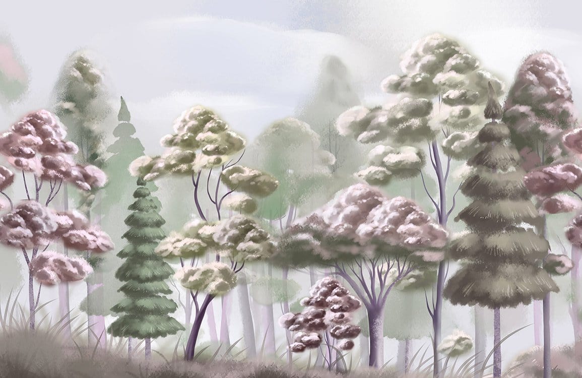 Whimsical Pastel Forest Landscape Mural Wallpaper - Tranquil Nature Design