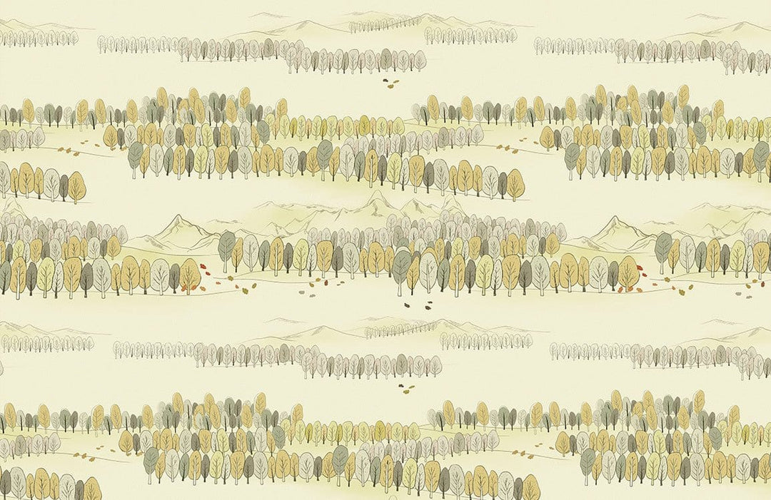 Serene Autumn Forest Landscape Mural Wallpaper in Soft Earth Tones