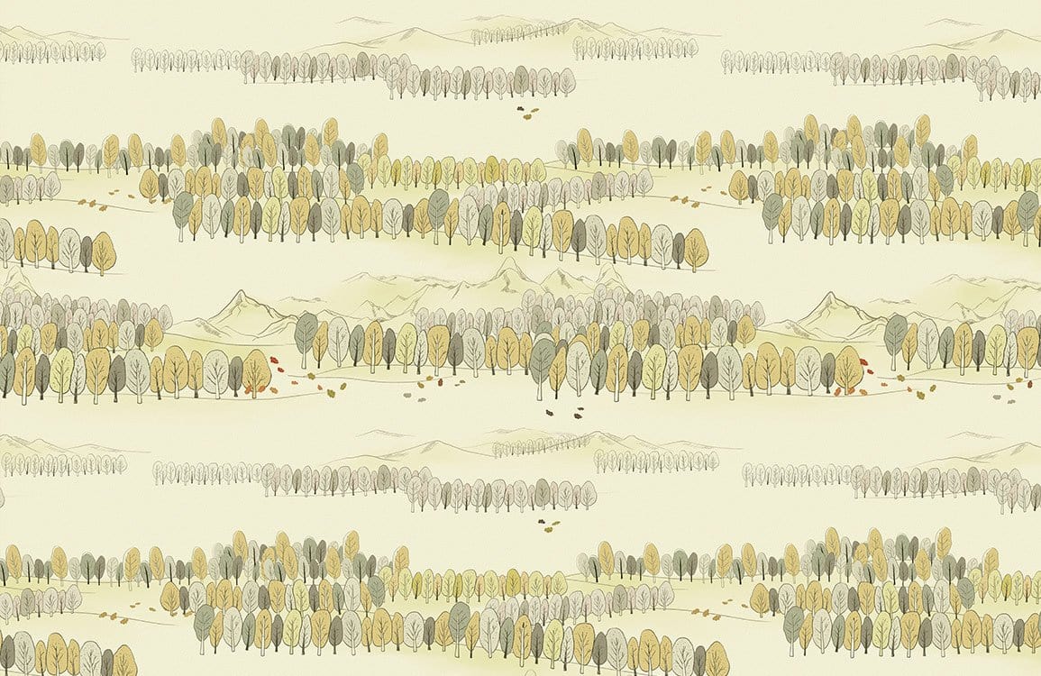 Serene Autumn Forest Landscape Mural Wallpaper in Soft Earth Tones