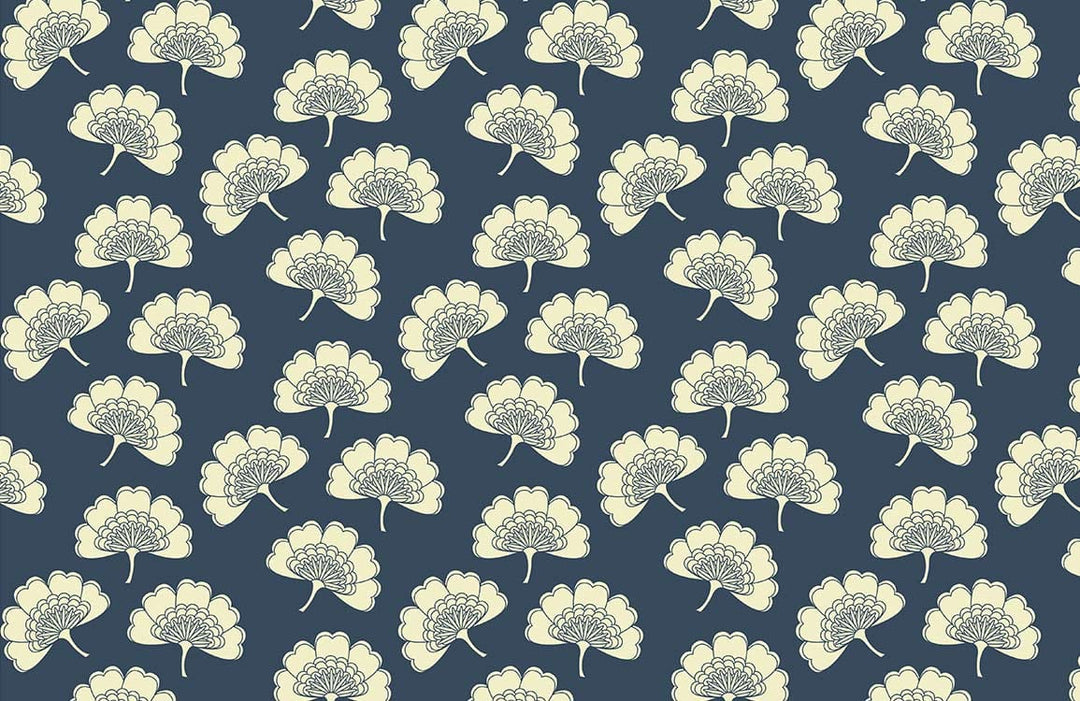 Navy and Cream Floral Pattern Wallpaper - Elegant Vintage Botanical Design