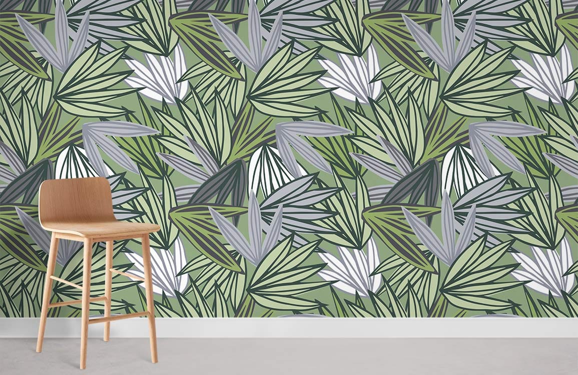 Palm Leaf Pattern Mural Wallpaper Room
