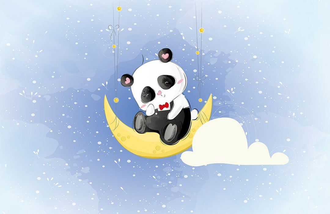 Charming Panda Moonlit Dreams Mural Wallpaper in Pastel Blue Sky