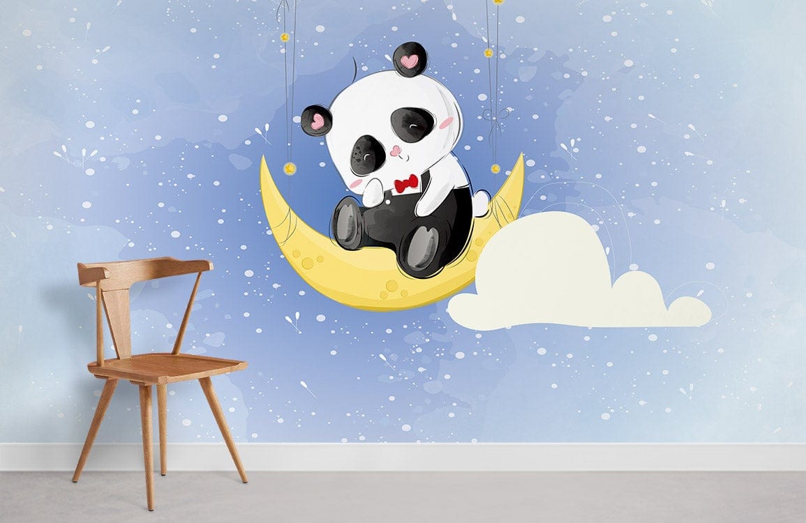 Panda On Moon Mural Wallpaper Room