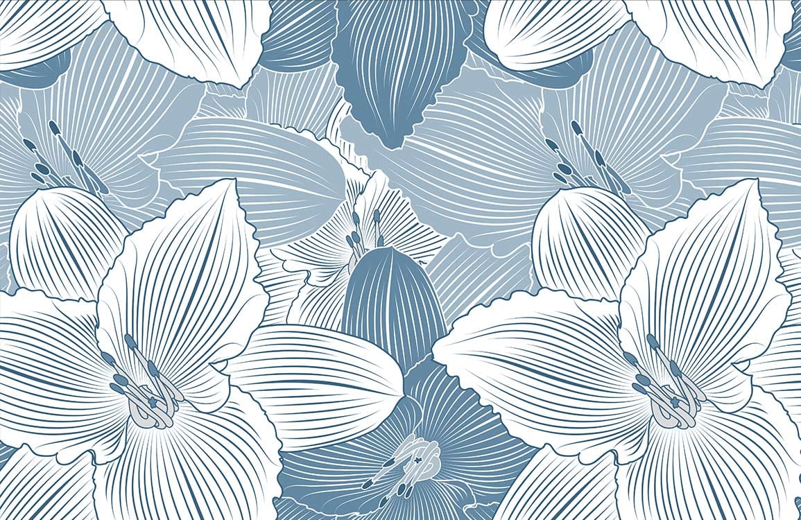 Vintage Blue Floral Elegance Wallpaper - Delicate Line Art Botanical Design
