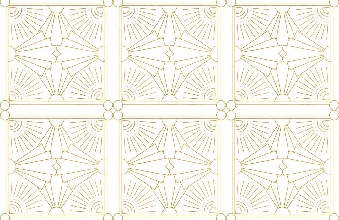 Golden Art Deco Geometric Patterned Wallpaper - Elegant Vintage Style Design