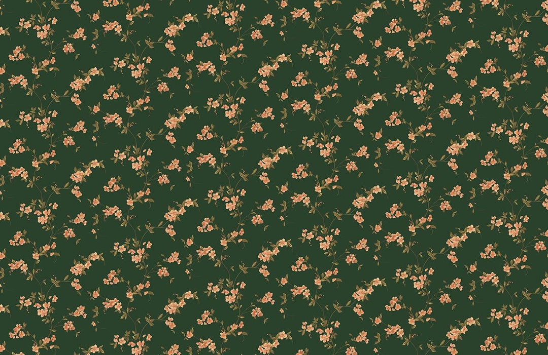 Vintage Floral Elegance Green and Peach Botanical Pattern Wallpaper