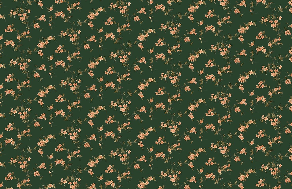 Vintage Floral Elegance Green and Peach Botanical Pattern Wallpaper
