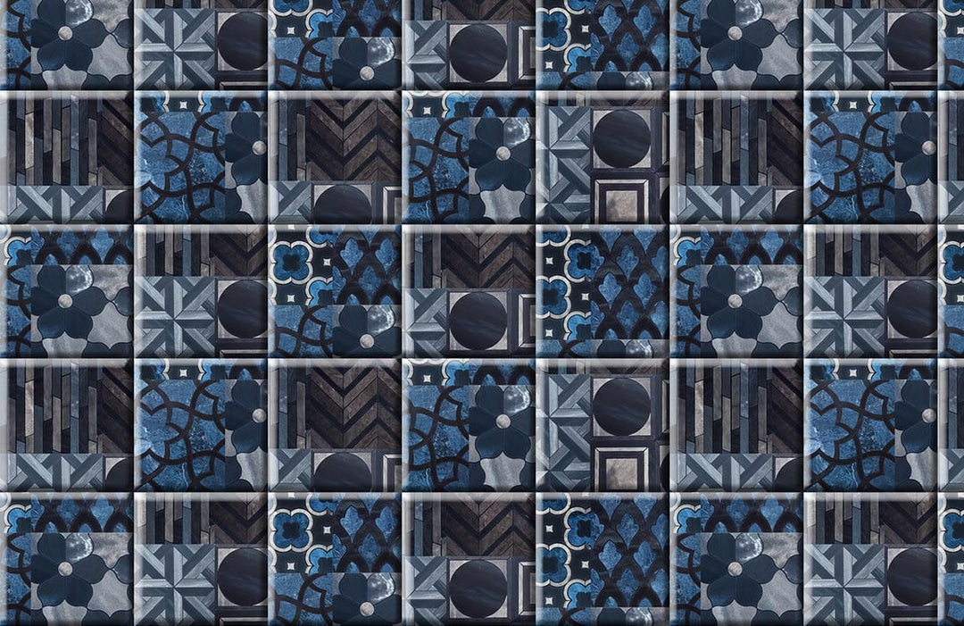 Midnight Blue Mosaic Geometric Pattern Wallpaper: Elegant Modern Interior Design
