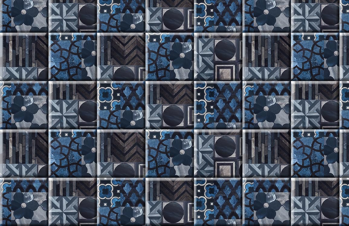 Midnight Blue Mosaic Geometric Pattern Wallpaper: Elegant Modern Interior Design