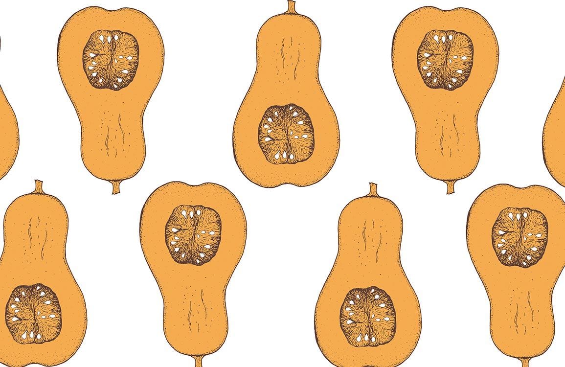 Autumn Harvest Butternut Squash Patterned Wallpaper in Warm Earthy Tones