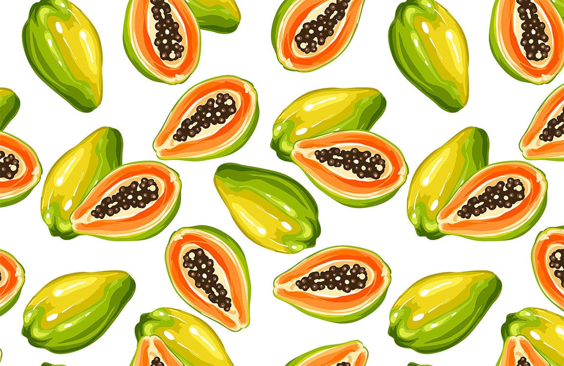 Tropical Papaya Paradise Pattern Wallpaper - Vibrant Green and Orange Decor Delight
