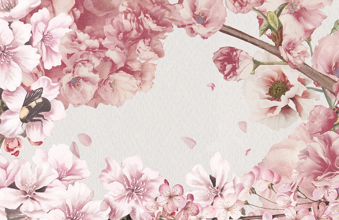 Vintage Blossom Garden Mural Wallpaper - Pink Floral Watercolour Art Design