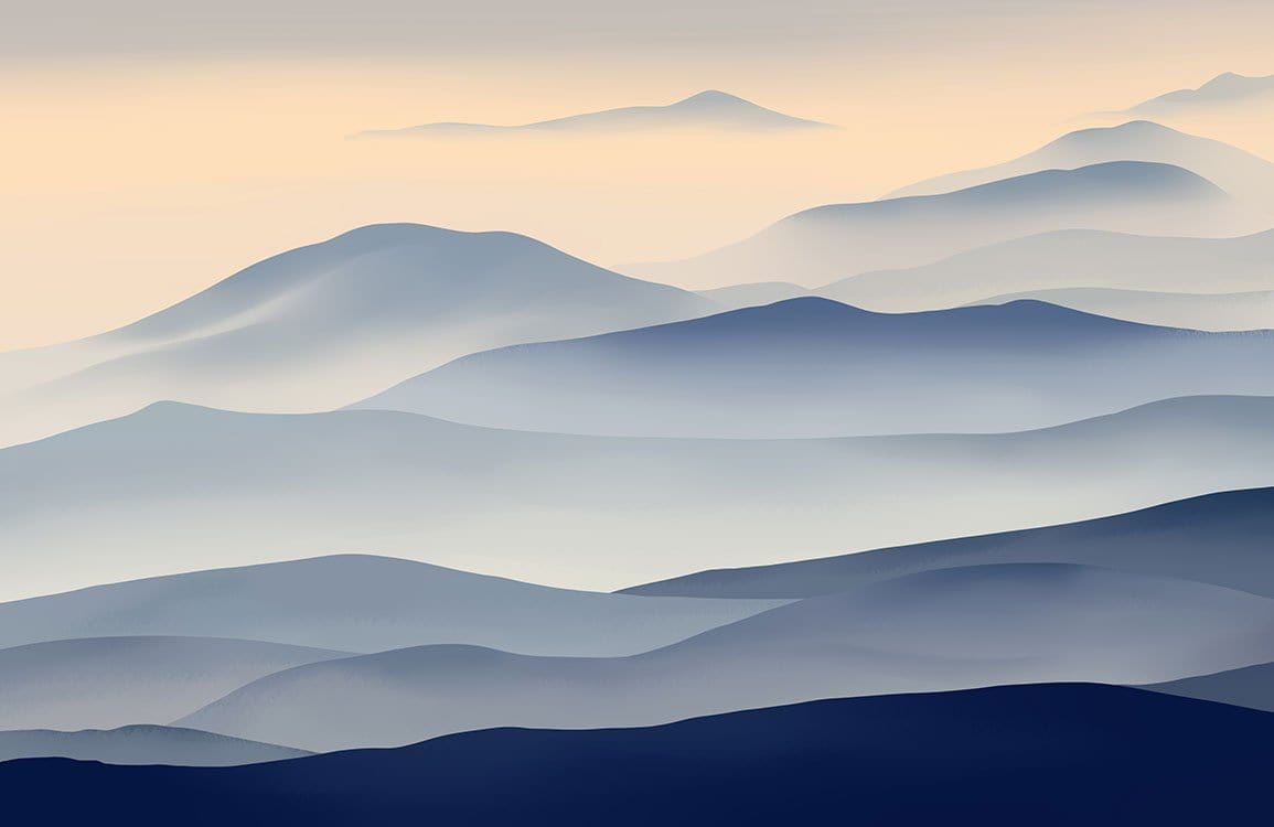 Serene Blue Mountain Landscape Mural Wallpaper - Calming Horizon Decor Art.