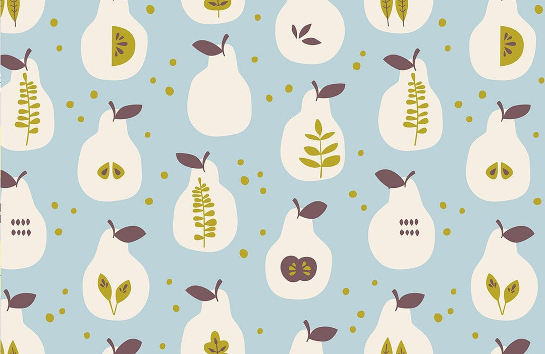 Retro Pear Patterned Wallpaper with Blue Background for Modern Interiors