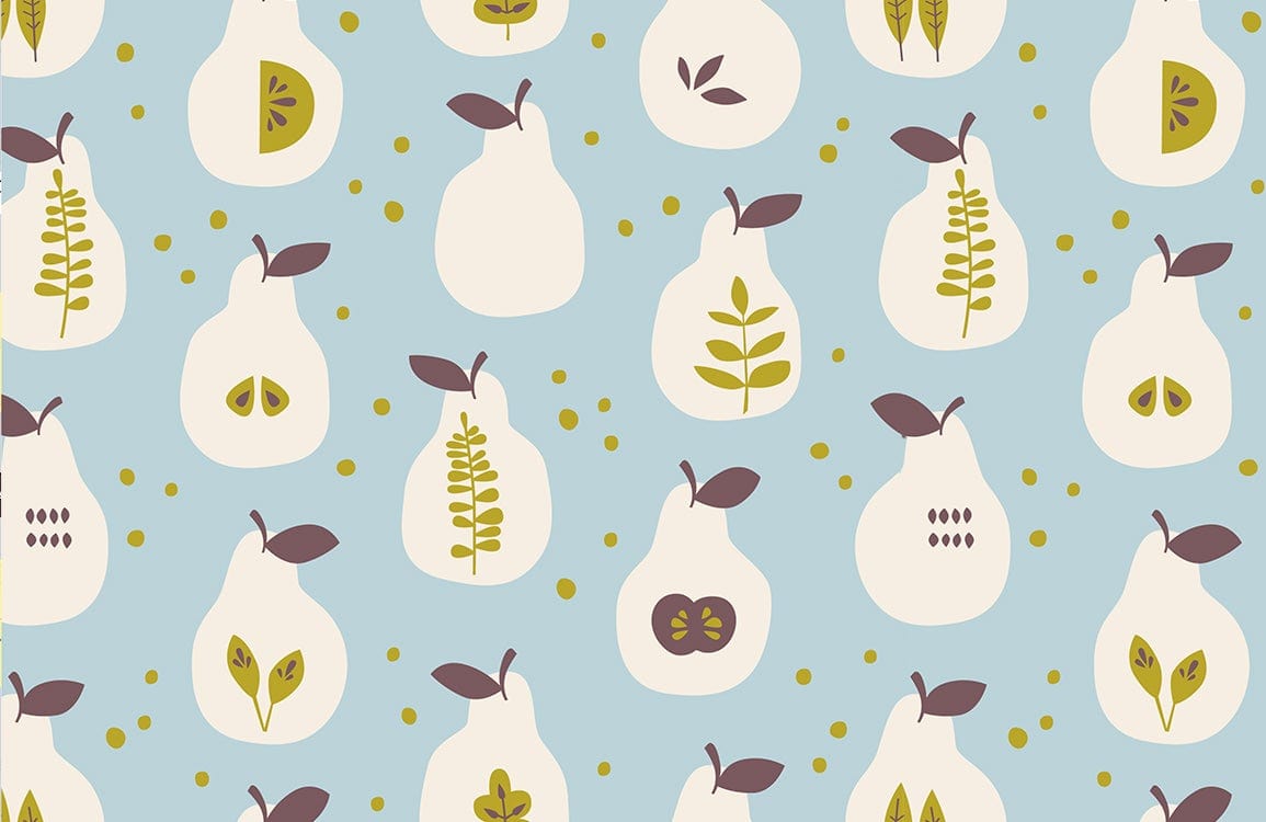 Retro Pear Patterned Wallpaper with Blue Background for Modern Interiors