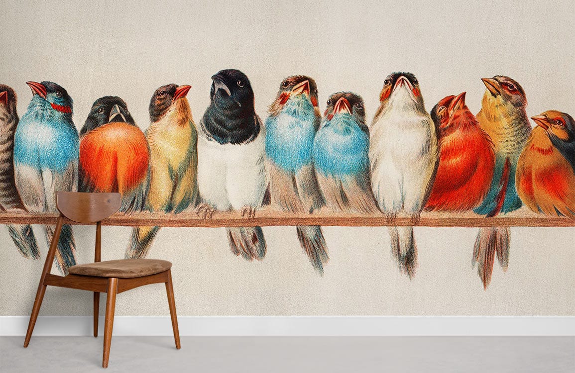 Perch of Birds Wallpaper Mural Room
