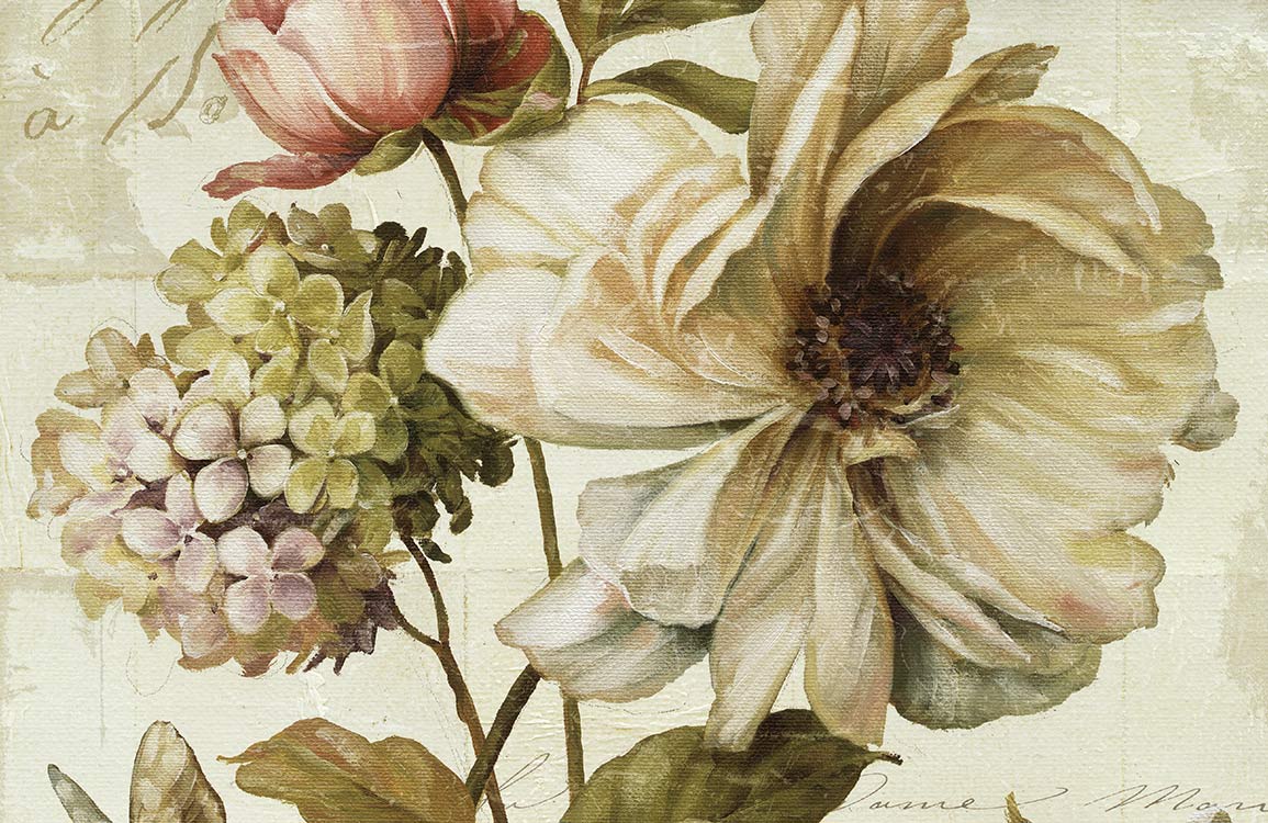 Vintage Botanical Floral Mural Wallpaper with Soft Pastel Hues and Elegant Style