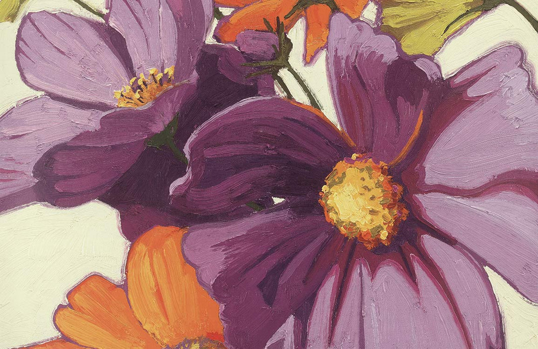 Vibrant Purple and Orange Floral Mural Wallpaper - Artistic Bloom Design