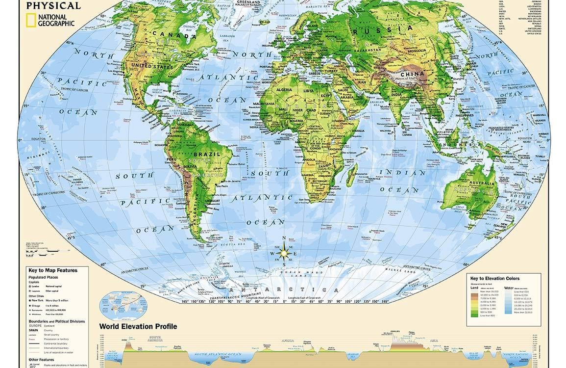 Vintage World Map Mural Wallpaper - Green and Blue Adventure Theme