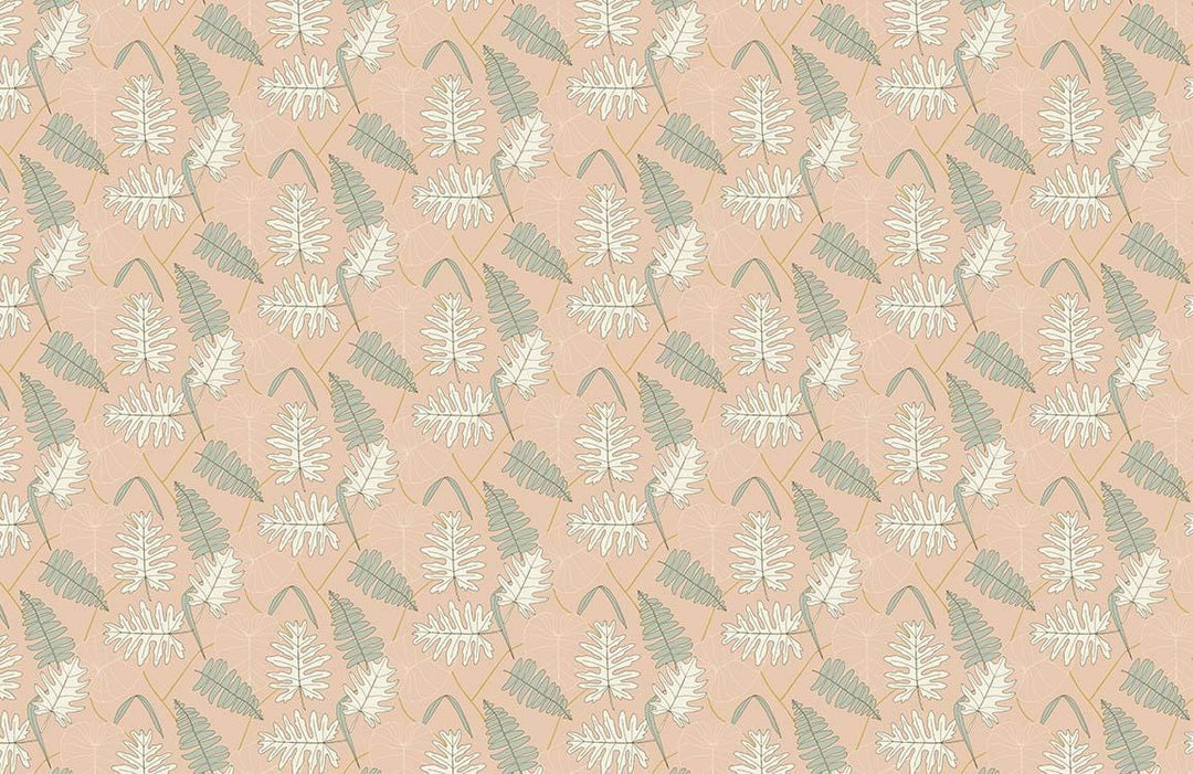 Vintage Botanical Leaf Pattern Wallpaper in Soft Peach and Sage Green